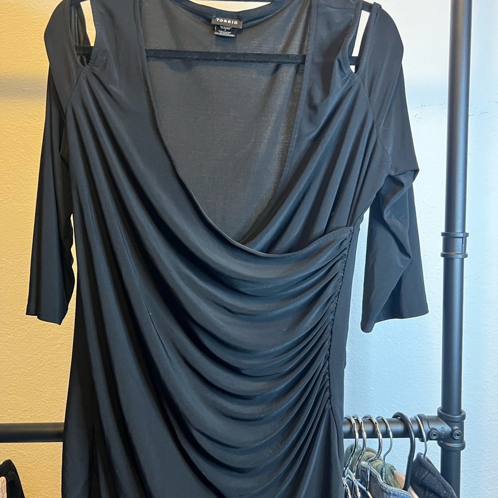 Torrid Black Asymmetrical Ruched Cowl Neck Top
